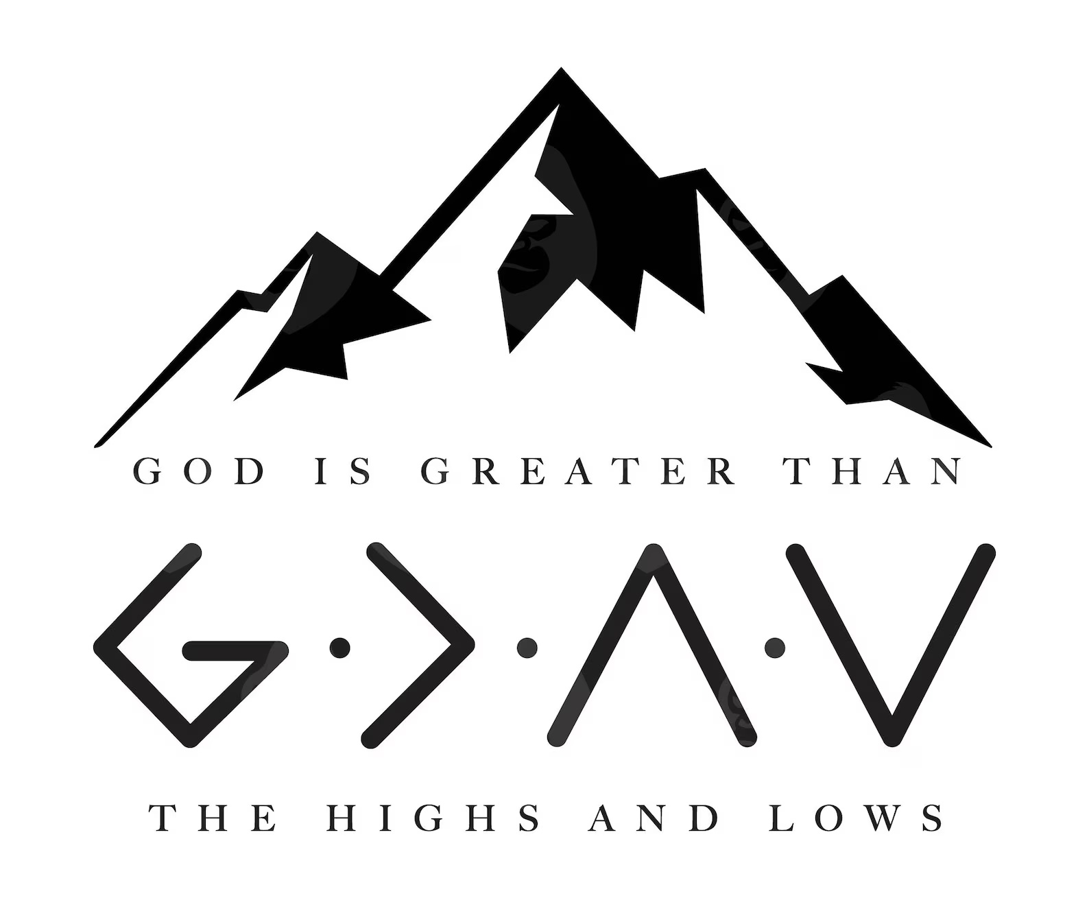 Mountain artwork and symbols expressing that God is greater than the highs and lows